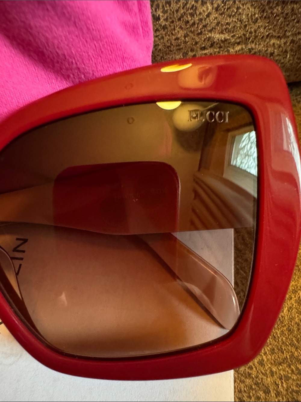 Emilio Pucci Burgundy Ombré Frame Oversized Square Sunglasses with Pink Pouch - Picture 4 of 9